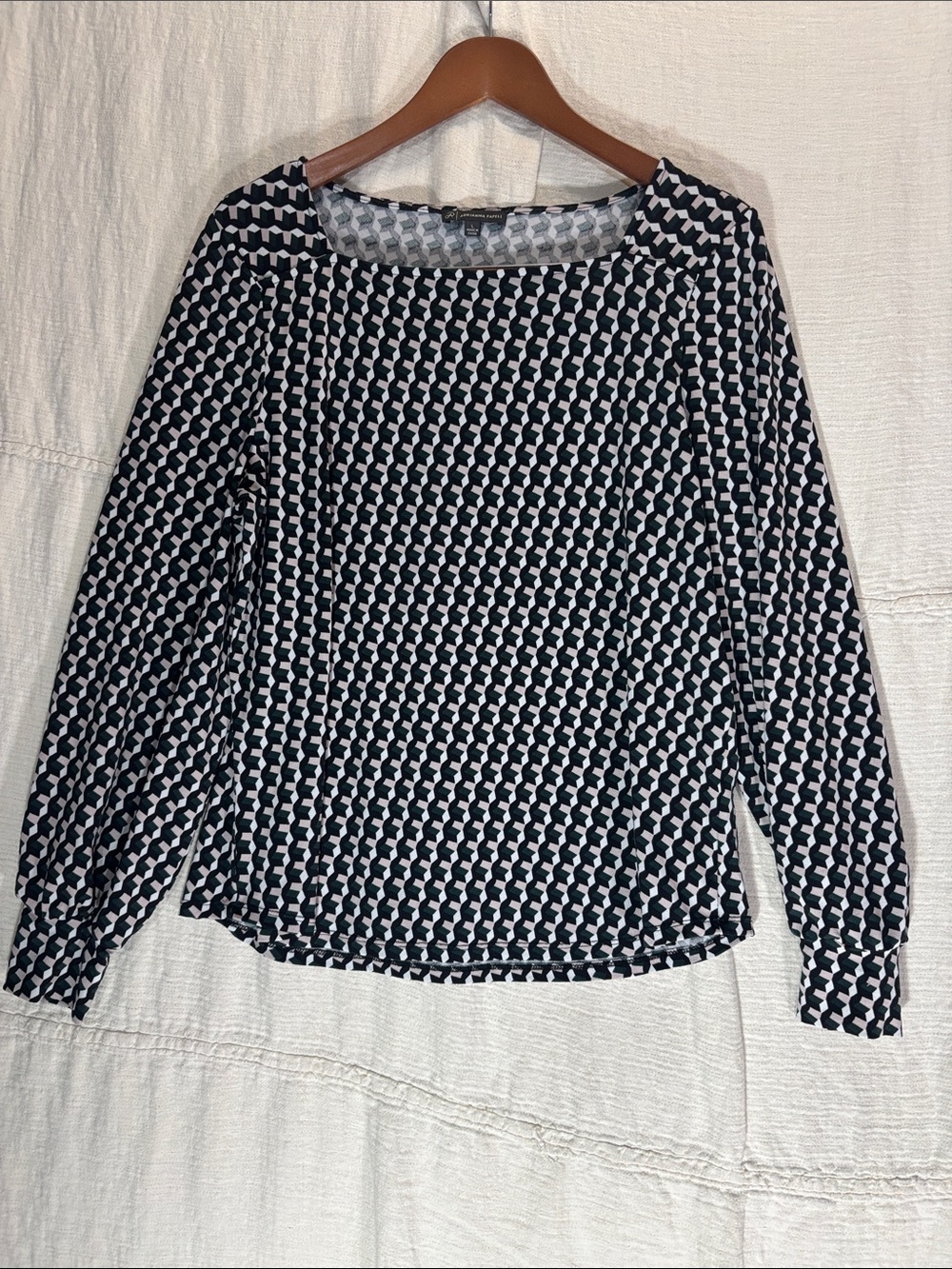 Adrianna Papell Geometric Cube Square Neck Balloon Sleeve Blouse Size Large EUC